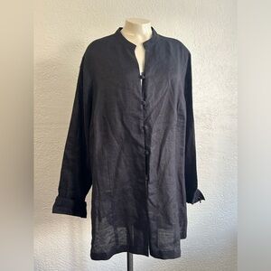 Linen art to wear TOTO n KO Black 100% linen mandarin style  blouse sz 1X